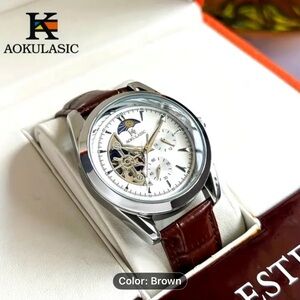 New Men’s Aokulasic Silver and Brown Men's Watch
